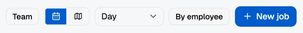 The schedule toolbar: the calendar and map toggle, the view selector set to Day, and the By employee button.